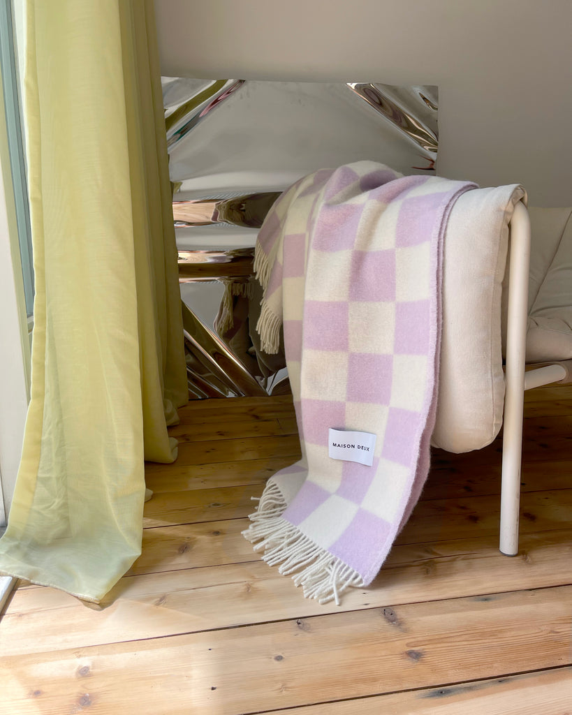 Checkerboard Blanket Lilac White