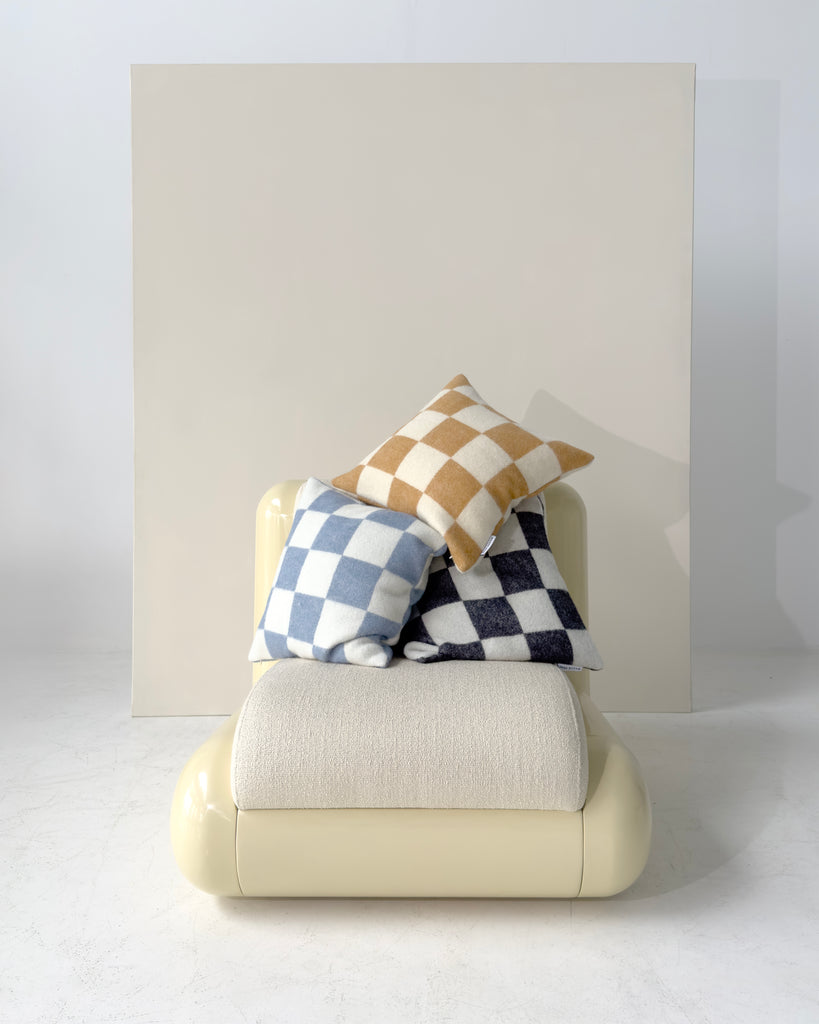Checkerboard Cushion Cover Terra White