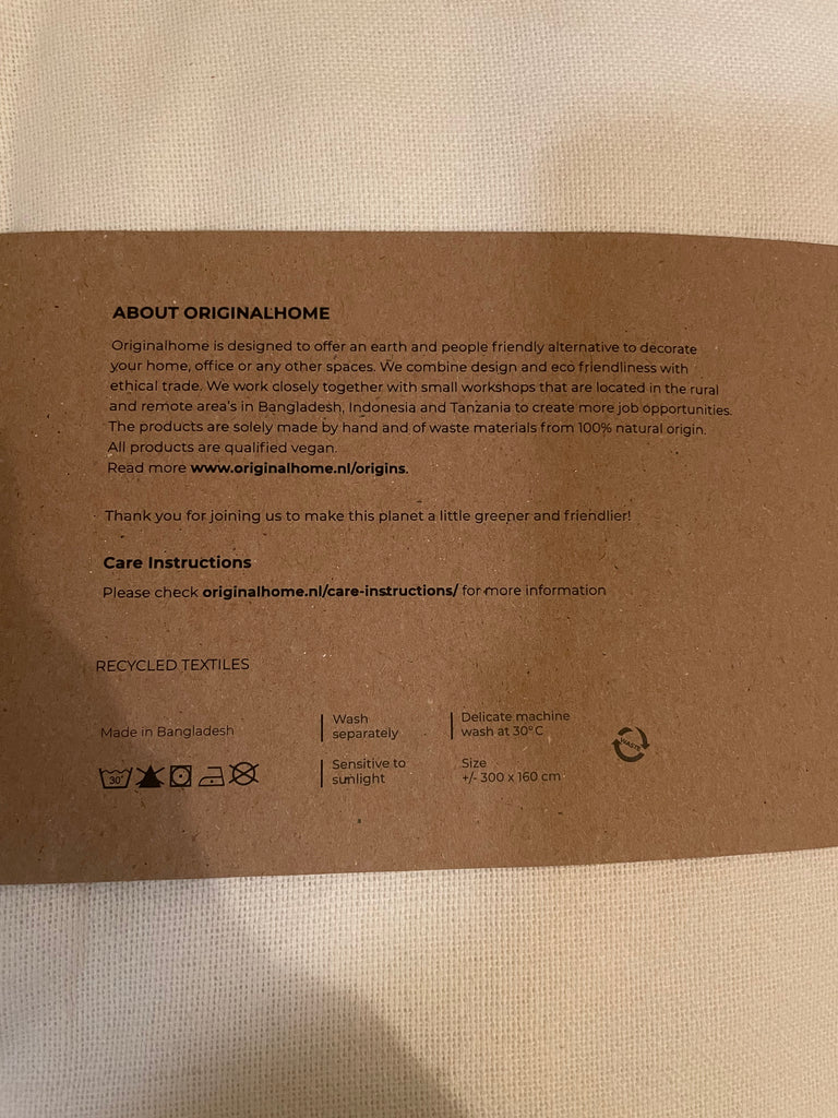 Fair-trade Dúkur úr endurunnum bómull 300x165cm - off white